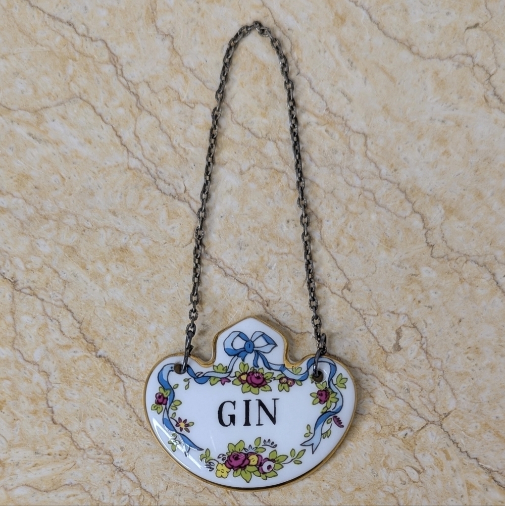 Vintage Coalport Bone China Decanter Gin Tag Label With Chain